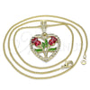 Oro Laminado Pendant Necklace, Gold Filled Style Heart and Flower Design, Polished, Tricolor, 04.351.0014.1.20 (02 MM Thickness, 20 Inches Length)