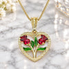 Oro Laminado Pendant Necklace, Gold Filled Style Heart and Flower Design, Polished, Tricolor, 04.351.0014.1.20 (02 MM Thickness, 20 Inches Length)