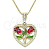 Oro Laminado Pendant Necklace, Gold Filled Style Heart and Flower Design, Polished, Tricolor, 04.351.0014.1.20 (02 MM Thickness, 20 Inches Length)