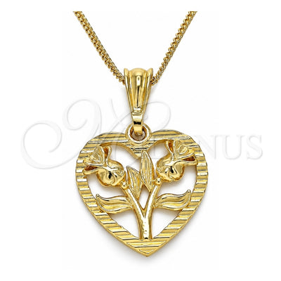 Oro Laminado Pendant Necklace, Gold Filled Style Heart and Flower Design, Polished, Golden Finish, 04.351.0014.2.20 (02 MM Thickness, 20 Inches Length)