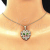 Oro Laminado Pendant Necklace, Gold Filled Style Heart and Butterfly Design, with White Crystal, Polished, Tricolor, 04.351.0015.20 (02 MM Thickness, 20 Inches Length)