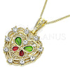 Oro Laminado Pendant Necklace, Gold Filled Style Heart and Butterfly Design, with White Crystal, Polished, Tricolor, 04.351.0015.20 (02 MM Thickness, 20 Inches Length)