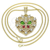 Oro Laminado Pendant Necklace, Gold Filled Style Heart and Butterfly Design, with White Crystal, Polished, Tricolor, 04.351.0015.20 (02 MM Thickness, 20 Inches Length)