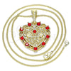Oro Laminado Pendant Necklace, Gold Filled Style Heart and Butterfly Design, with Garnet Crystal, Polished, Golden Finish, 04.351.0015.1.20 (02 MM Thickness, 20 Inches Length)