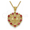 Oro Laminado Pendant Necklace, Gold Filled Style Heart and Butterfly Design, with Garnet Crystal, Polished, Golden Finish, 04.351.0015.1.20 (02 MM Thickness, 20 Inches Length)