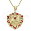 Oro Laminado Pendant Necklace, Gold Filled Style Heart and Butterfly Design, with Garnet Crystal, Polished, Golden Finish, 04.351.0015.1.20 (02 MM Thickness, 20 Inches Length)