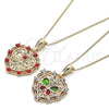 Oro Laminado Pendant Necklace, Gold Filled Style Heart and Butterfly Design, with Garnet Crystal, Polished, Golden Finish, 04.351.0015.1.20 (02 MM Thickness, 20 Inches Length)