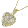 Oro Laminado Pendant Necklace, Gold Filled Style Heart and Guadalupe Design, Polished, Golden Finish, 04.351.0016.1.20 (02 MM Thickness, 20 Inches Length)