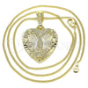 Oro Laminado Pendant Necklace, Gold Filled Style Heart and Guadalupe Design, Polished, Golden Finish, 04.351.0016.1.20 (02 MM Thickness, 20 Inches Length)