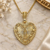 Oro Laminado Pendant Necklace, Gold Filled Style Heart and Guadalupe Design, Polished, Golden Finish, 04.351.0016.1.20 (02 MM Thickness, 20 Inches Length)
