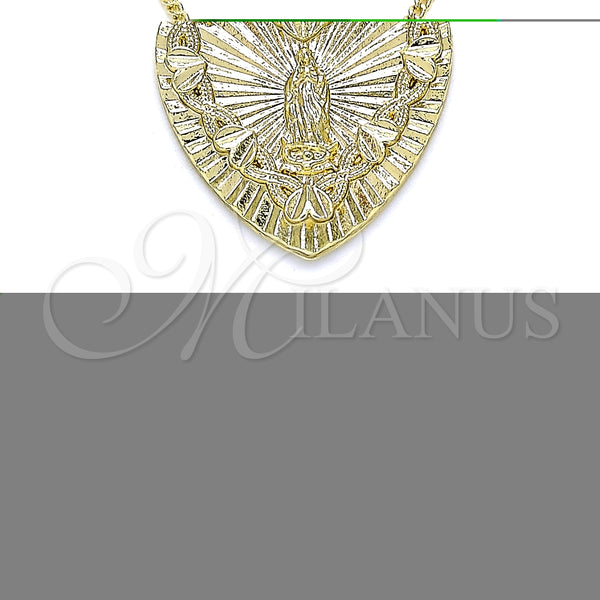 Gold Filled Necklace — Pendant Necklace Heart and Guadalupe Design Polished 04. — main product view — SKU 135268 | Oro Laminado collar — Pendant Necklace corazón and Guadalupe diseño pulido 04. — SKU 135268