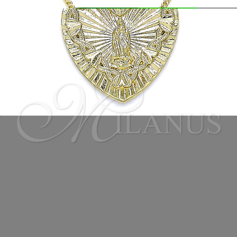 Oro Laminado Pendant Necklace, Gold Filled Style Heart and Guadalupe Design, Polished, Golden Finish, 04.351.0016.1.20 (02 MM Thickness, 20 Inches Length)