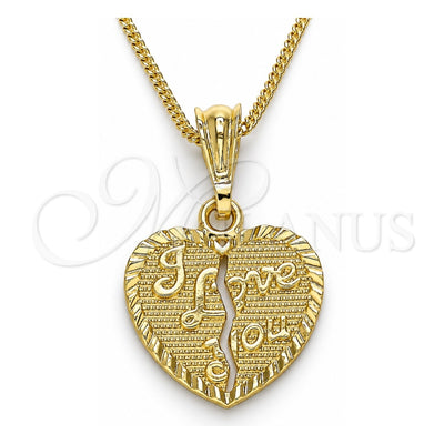 Oro Laminado Pendant Necklace, Gold Filled Style Heart and Love Design, Polished, Golden Finish, 04.351.0017.20 (02 MM Thickness, 20 Inches Length)