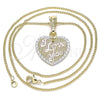 Oro Laminado Pendant Necklace, Gold Filled Style Heart and Love Design, Polished, Tricolor, 04.351.0017.1.20 (02 MM Thickness, 20 Inches Length)