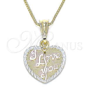 Gold Filled Necklace — Pendant Necklace Heart and Love Design Polished Tricolor — main product view — SKU 135270 | Oro Laminado collar — Pendant Necklace corazón and Love diseño pulido Tricolor — SKU 135270