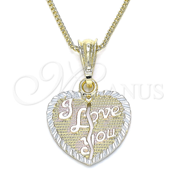 Gold Filled Necklace — Pendant Necklace Heart and Love Design Polished Tricolor — main product view — SKU 135270 | Oro Laminado collar — Pendant Necklace corazón and Love diseño pulido Tricolor — SKU 135270