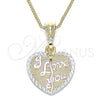 Oro Laminado Pendant Necklace, Gold Filled Style Heart and Love Design, Polished, Tricolor, 04.351.0017.1.20 (02 MM Thickness, 20 Inches Length)