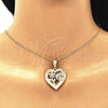 Oro Laminado Pendant Necklace, Gold Filled Style Heart and Flower Design, with White Crystal, Polished, Tricolor, 04.351.0018.20 (02 MM Thickness, 20 Inches Length)
