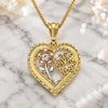 Oro Laminado Pendant Necklace, Gold Filled Style Heart and Flower Design, with White Crystal, Polished, Tricolor, 04.351.0018.20 (02 MM Thickness, 20 Inches Length)