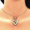 Oro Laminado Pendant Necklace, Gold Filled Style Heart and Flower Design, with Garnet Crystal, Polished, Golden Finish, 04.351.0018.1.20 (02 MM Thickness, 20 Inches Length)