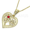 Oro Laminado Pendant Necklace, Gold Filled Style Heart and Flower Design, with Garnet Crystal, Polished, Golden Finish, 04.351.0018.1.20 (02 MM Thickness, 20 Inches Length)
