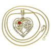 Oro Laminado Pendant Necklace, Gold Filled Style Heart and Flower Design, with Garnet Crystal, Polished, Golden Finish, 04.351.0018.1.20 (02 MM Thickness, 20 Inches Length)