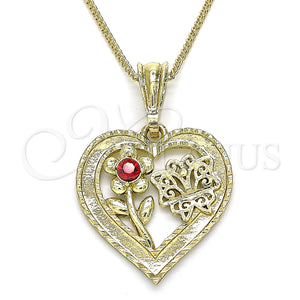 Gold Filled Necklace — Pendant Necklace Heart and Flower Design with Garnet — main product view — SKU 135272 | Oro Laminado collar — Pendant Necklace corazón and flor diseño with Garnet — SKU 135272