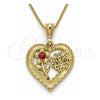 Oro Laminado Pendant Necklace, Gold Filled Style Heart and Flower Design, with Garnet Crystal, Polished, Golden Finish, 04.351.0018.1.20 (02 MM Thickness, 20 Inches Length)