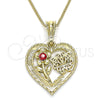 Oro Laminado Pendant Necklace, Gold Filled Style Heart and Flower Design, with Garnet Crystal, Polished, Golden Finish, 04.351.0018.1.20 (02 MM Thickness, 20 Inches Length)