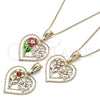 Oro Laminado Pendant Necklace, Gold Filled Style Heart and Flower Design, with Garnet Crystal, Polished, Golden Finish, 04.351.0018.1.20 (02 MM Thickness, 20 Inches Length)