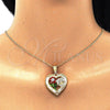 Oro Laminado Pendant Necklace, Gold Filled Style Heart and Flower Design, with White Crystal, Polished, Tricolor, 04.351.0018.2.20 (02 MM Thickness, 20 Inches Length)