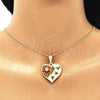 Oro Laminado Pendant Necklace, Gold Filled Style Heart and Dragon-Fly Design, with White Crystal, Polished, Tricolor, 04.351.0019.20 (02 MM Thickness, 20 Inches Length)