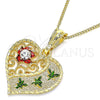Oro Laminado Pendant Necklace, Gold Filled Style Heart and Dragon-Fly Design, with White Crystal, Polished, Tricolor, 04.351.0019.20 (02 MM Thickness, 20 Inches Length)