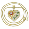 Oro Laminado Pendant Necklace, Gold Filled Style Heart and Dragon-Fly Design, with White Crystal, Polished, Tricolor, 04.351.0019.20 (02 MM Thickness, 20 Inches Length)