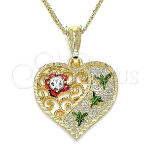 Gold Filled Necklace — Pendant Necklace Heart and Dragon-Fly Design with White — main product view — SKU 135274 | Oro Laminado collar — Pendant Necklace corazón and Dragon-Fly diseño with blanco — SKU 135274