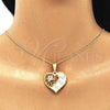 Oro Laminado Pendant Necklace, Gold Filled Style Heart and Dragon-Fly Design, with White Crystal, Polished, Tricolor, 04.351.0019.1.20 (02 MM Thickness, 20 Inches Length)