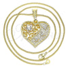 Oro Laminado Pendant Necklace, Gold Filled Style Heart and Dragon-Fly Design, with White Crystal, Polished, Tricolor, 04.351.0019.1.20 (02 MM Thickness, 20 Inches Length)
