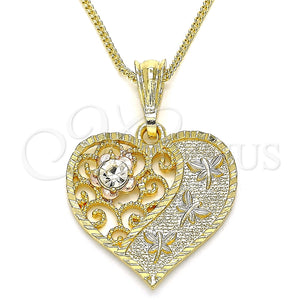 Gold Filled Necklace — Pendant Necklace Heart and Dragon-Fly Design with White — main product view — SKU 135275 | Oro Laminado collar — Pendant Necklace corazón and Dragon-Fly diseño with blanco — SKU 135275