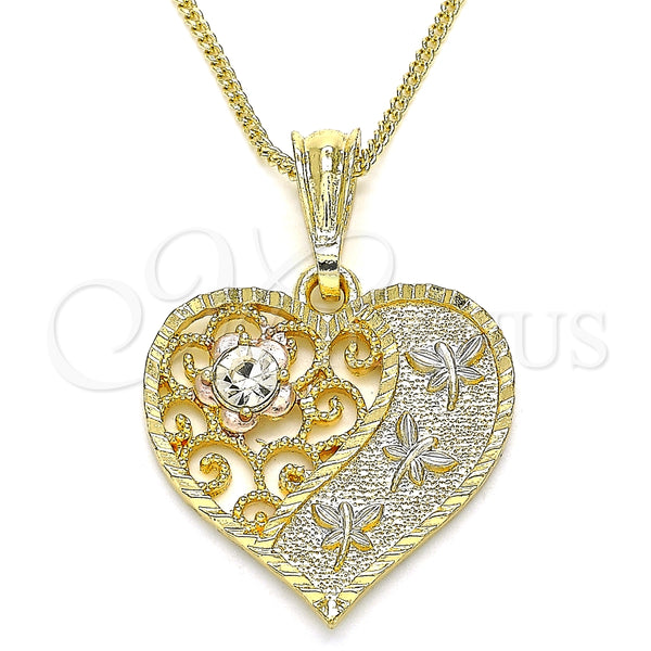 Gold Filled Necklace — Pendant Necklace Heart and Dragon-Fly Design with White — main product view — SKU 135275 | Oro Laminado collar — Pendant Necklace corazón and Dragon-Fly diseño with blanco — SKU 135275