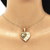 Oro Laminado Pendant Necklace, Gold Filled Style Heart and Dragon-Fly Design, with White Crystal, Polished, Golden Finish, 04.351.0019.2.20 (02 MM Thickness, 20 Inches Length)
