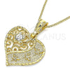 Oro Laminado Pendant Necklace, Gold Filled Style Heart and Dragon-Fly Design, with White Crystal, Polished, Golden Finish, 04.351.0019.2.20 (02 MM Thickness, 20 Inches Length)