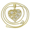 Oro Laminado Pendant Necklace, Gold Filled Style Heart and Dragon-Fly Design, with White Crystal, Polished, Golden Finish, 04.351.0019.2.20 (02 MM Thickness, 20 Inches Length)