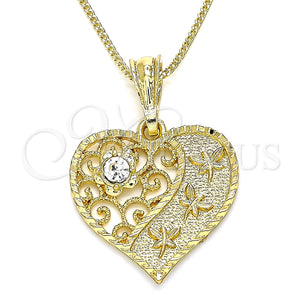 Gold Filled Necklace — Pendant Necklace Heart and Dragon-Fly Design with White — main product view — SKU 135276 | Oro Laminado collar — Pendant Necklace corazón and Dragon-Fly diseño with blanco — SKU 135276