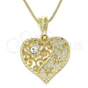Oro Laminado Pendant Necklace, Gold Filled Style Heart and Dragon-Fly Design, with White Crystal, Polished, Golden Finish, 04.351.0019.2.20 (02 MM Thickness, 20 Inches Length)