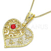 Oro Laminado Pendant Necklace, Gold Filled Style Heart and Dragon-Fly Design, with Garnet Crystal, Polished, Golden Finish, 04.351.0019.3.20 (02 MM Thickness, 20 Inches Length)