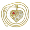 Oro Laminado Pendant Necklace, Gold Filled Style Heart and Dragon-Fly Design, with Garnet Crystal, Polished, Golden Finish, 04.351.0019.3.20 (02 MM Thickness, 20 Inches Length)