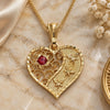 Oro Laminado Pendant Necklace, Gold Filled Style Heart and Dragon-Fly Design, with Garnet Crystal, Polished, Golden Finish, 04.351.0019.3.20 (02 MM Thickness, 20 Inches Length)