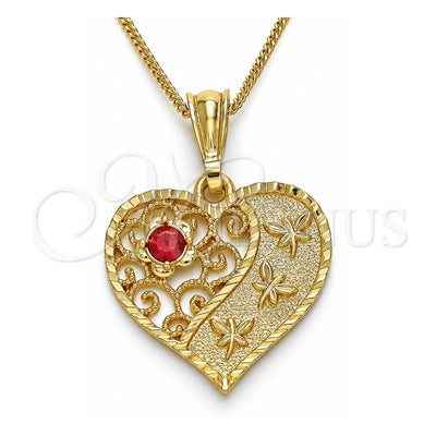 Oro Laminado Pendant Necklace, Gold Filled Style Heart and Dragon-Fly Design, with Garnet Crystal, Polished, Golden Finish, 04.351.0019.3.20 (02 MM Thickness, 20 Inches Length)