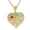 Oro Laminado Pendant Necklace, Gold Filled Style Heart and Dragon-Fly Design, with Garnet Crystal, Polished, Golden Finish, 04.351.0019.3.20 (02 MM Thickness, 20 Inches Length)