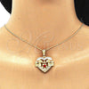 Oro Laminado Pendant Necklace, Gold Filled Style Heart and Elephant Design, with Garnet Crystal, Polished, Golden Finish, 04.351.0020.20 (02 MM Thickness, 20 Inches Length)